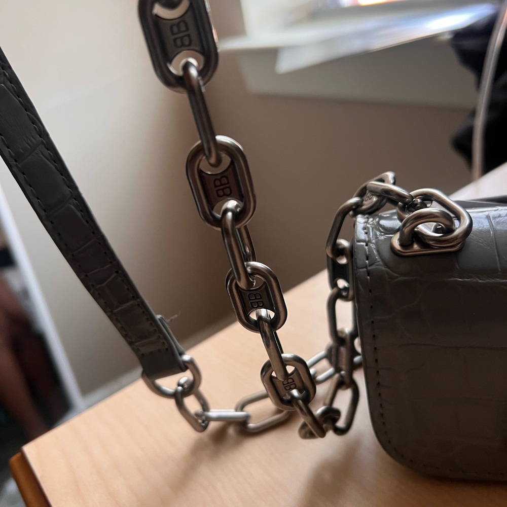 Balenciaga Gray Croc-Embossed Chain Crossbody Bag - Picture 5 of 5